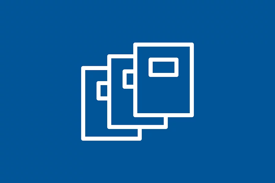 White FES icon shows three cover books on a blue background